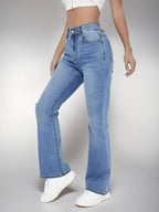 Women's jeans slimming, high waist washed Denim