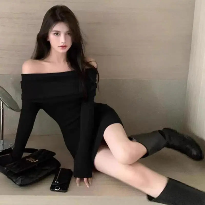 Black Off Shoulder Mini Dresse