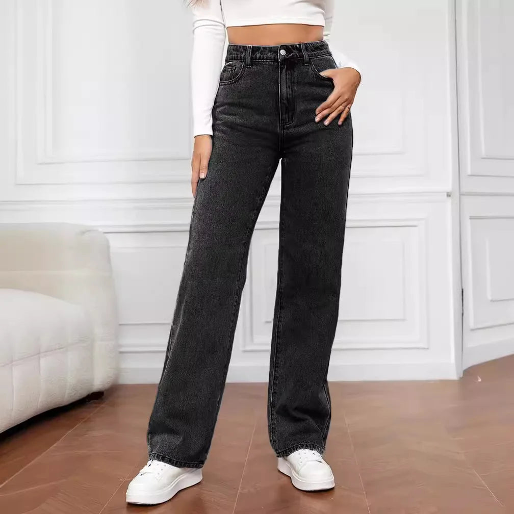 Women's Jeans Women's High Waisted Slim Fit Straight Leg Denim Pants
