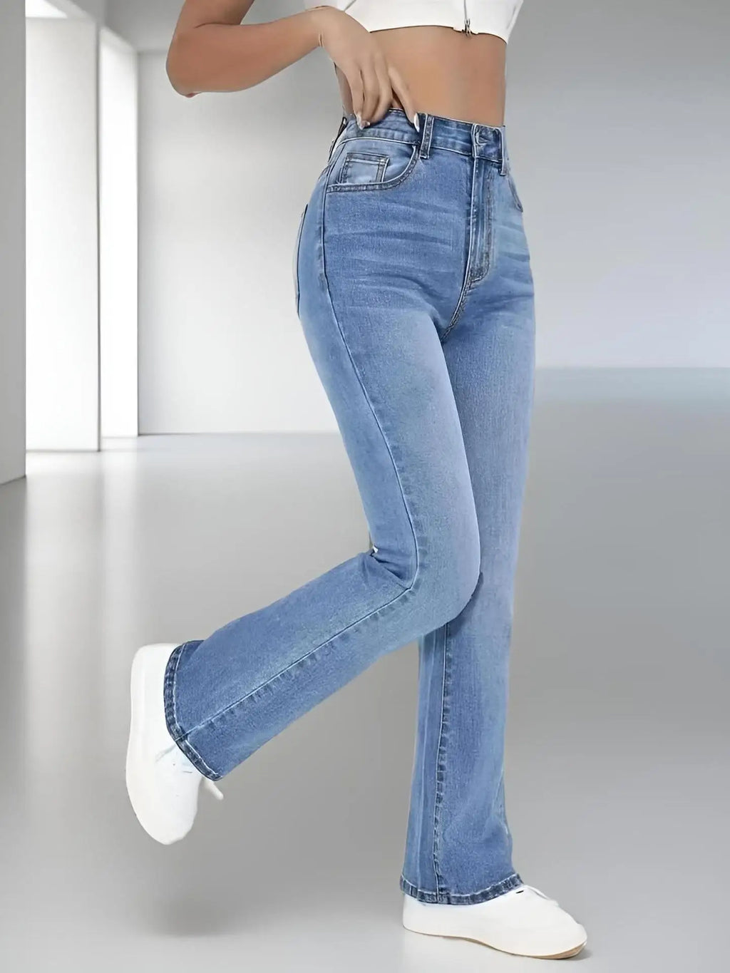 Women's jeans slimming, high waist washed Denim