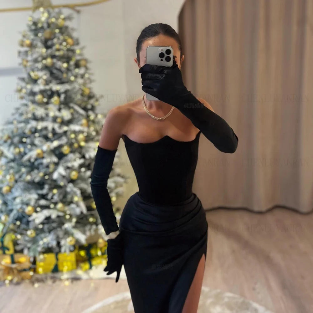 Black Formal Occasion Dress Strapless
